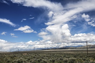 Wild thunderstorm and rain clouds over Highway 50, Loneliest Road in America, Ely, Nevada, USA,