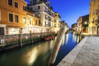 Blue hour on a canal, Rio de San Vio, Venice, Italy, Europe