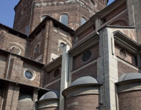 Italy Pavia 89682 Cathedral begun 1488 Partial view from south-west left short nave from 1895 right