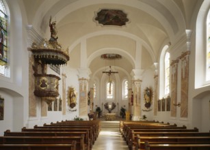 Tännesberg. Interior view of the parish church of St Michael from 1841. View to the choir, St,