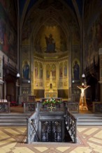 Built by Ernst Zwirner, view to the altar, in front stairs to the crypt, St., Sankt, Saint