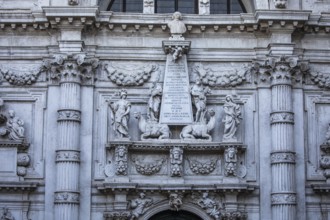 Figural and ornamental decoration, façade of the church of San Moisè, detail, Venice, Italy, Europe