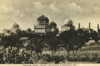 Heritage, old picture postcard, Kutub sahi tombs, Golconda, Hyderabad, Andhra Pradesh, India, Asia