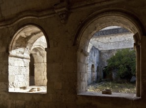 Cistercian monastery founded in 1144, church built 1175-1220, view through two cloister arcades