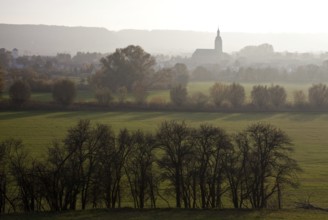 Laucha Unstrut 78229 View from north over the Unstrut floodplain to the town church St Mariä