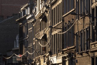 Liège, houses in the old town centre against the light