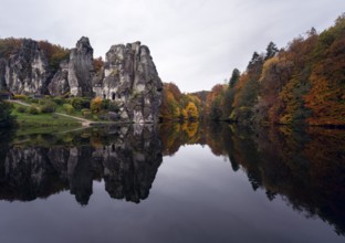 Horn-Bad Meinberg, Externsteine in autumn, view over the Wiembecke pond