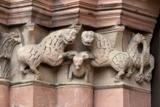 Mainz, St Martin's Cathedral, east choir, south portal, capital with lion, griffin and ram