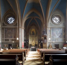 Built by Ernst Zwirner, view to the altar, in front stairs to the crypt, St., Sankt, Saint