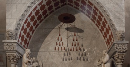 Italy Bergamo 89451 Santa Maria Maggiore south aisle canopy hanging in it the hat of an archbishop