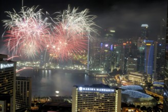 Aerial view of night scene near Suntec city, Singapore, Asia