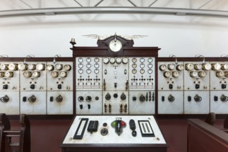 Turbine hall, control centre (control room) for controlling the generators, marble control panel