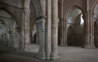 Fontenay Abbey Church South aisle. Built in 1139-47 South aisle to the west right nave and north