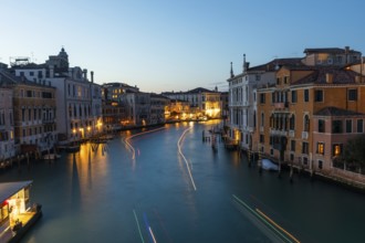 View of the Grand Canal from the Ponte dell'Academia, light trails, long exposure, blue hour,