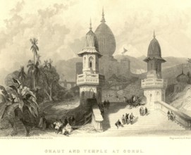 Ghat and temples at Gogul, Tamil Nadu, India, Asia