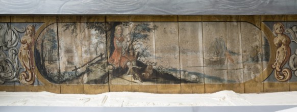 Ceiling painting of a 17th century love story as a comic strip, St., Sankt, Saint