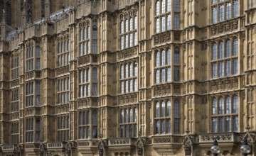 London, Houses of Parliament west façade detail built 1840-70 by Charles Barry and Augustus Pugin