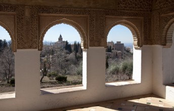 Generalife, view from the viewing pavilion to the main part of the Alhambra