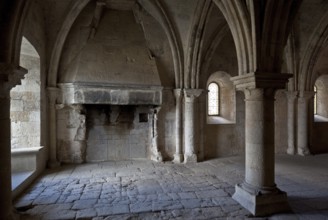 Cistercian monastery founded in 1144, church built 1175-1220, monks' hall or warming room also used