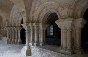 Fontenay former Cistercian monastery cloister arcades. Entrance to the chapter house, St, Saint,