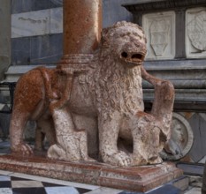 Italy Bergamo 89474 Santa Maria Maggiore north portal erected from 1353 right column lion