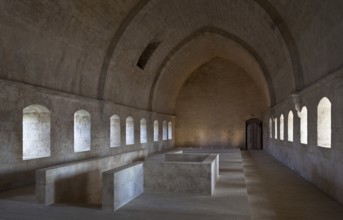 Cistercian monastery founded in 1144, church built 1175-1220, dormitory interior to the south,