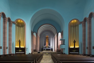 Interior facing north to the choir with reconstructed lighting, St., Sankt, Saint