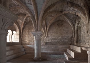 Cistercian monastery founded in 1146, chapter house with seating steps inside facing north