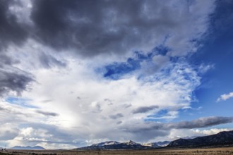 Wild thunderstorm and rain clouds over the Great Basin Highway US 93, between Ely and Baker,