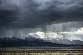 Wild thunderstorm and rain clouds over the Great Basin Highway US 93, between Ely and Baker,