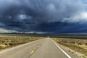 Wild thunderstorm and rain clouds over the Great Basin Highway US 93, between Ely and Baker,