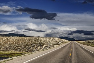 Wild thunderstorm and rain clouds over the Great Basin Highway US 93, between Ely and Baker,