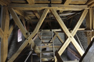 West tower, chair under the belfry, St Andrew's crosses with mortised and tenoned joints Church of