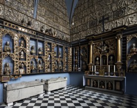 Golden chamber with reliquaries after restoration with historical colour scheme (blue), view to the