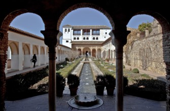 Generalife, view across the water basin courtyard to the north pavilion