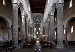 Italy Como Church of San Abbondio Interior facing east 12th century flat-roofed nave in the central