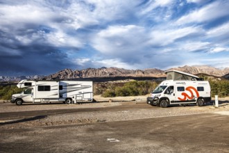 Motorhomes at the Furnace Creek Oasis Campground, Death Valley National Park, California, USA,