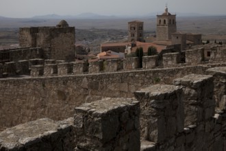 View to the towers of the upper town in the centre Tower of Santa María la Mayor