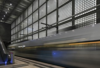 Leipzig, Wilhelm-Leuschner-Platz S-Bahn station with backlit glass blocks, built in 2005-2013 by