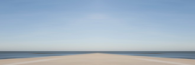 Mirrored picture, blurred, waves on Sylt North Sea beach, National Park Wadden Sea, Sylt, Hoernum,