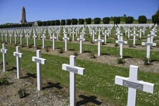 Cemetery of soldiers killed in the First World War, in the background the ossuary of Douaumont,