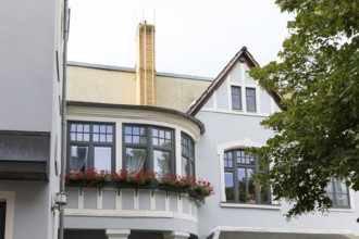 Semicircular bay window on a residential building in Mühlgäßchen, Sebnitz, Saxony, Germany, Europe