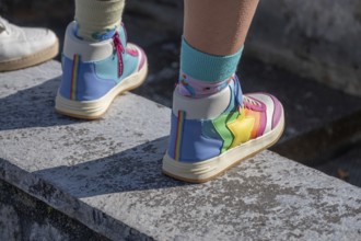 Colourful sports shoes, a sporty, modern outfit, Bavaria, Germany, Europe