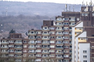 Residential tower block from 1972, Biegerhof, 261 flats, called Affenfelsen, in Wannheim, in the