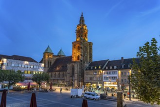 The Kilianskirche church at dusk, Heilbronn, Baden-Württemberg, Germany, Europe