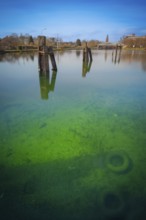 View of the bottom of the Stichkanal at the Linden harbour lock, mooring facilities, long exposure,