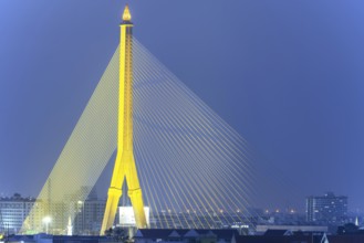 The illuminated Rama VIII Bridge over the Mae Nam Chao Praya, Bangkok, Thailand, Asia