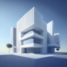 Minimalist architectural rendering of a modern buildings in simple and clean geometry, AI generated