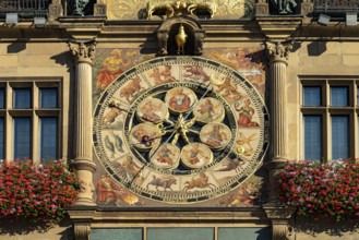 Historic astronomical clock at the town hall in Heilbronn, Baden-Württemberg, Germany, Europe