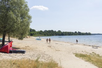 Northern bathing beach on Lake Dreiweibern, Lusatian Lakeland, Lohsa, Saxony, Germany, Europe